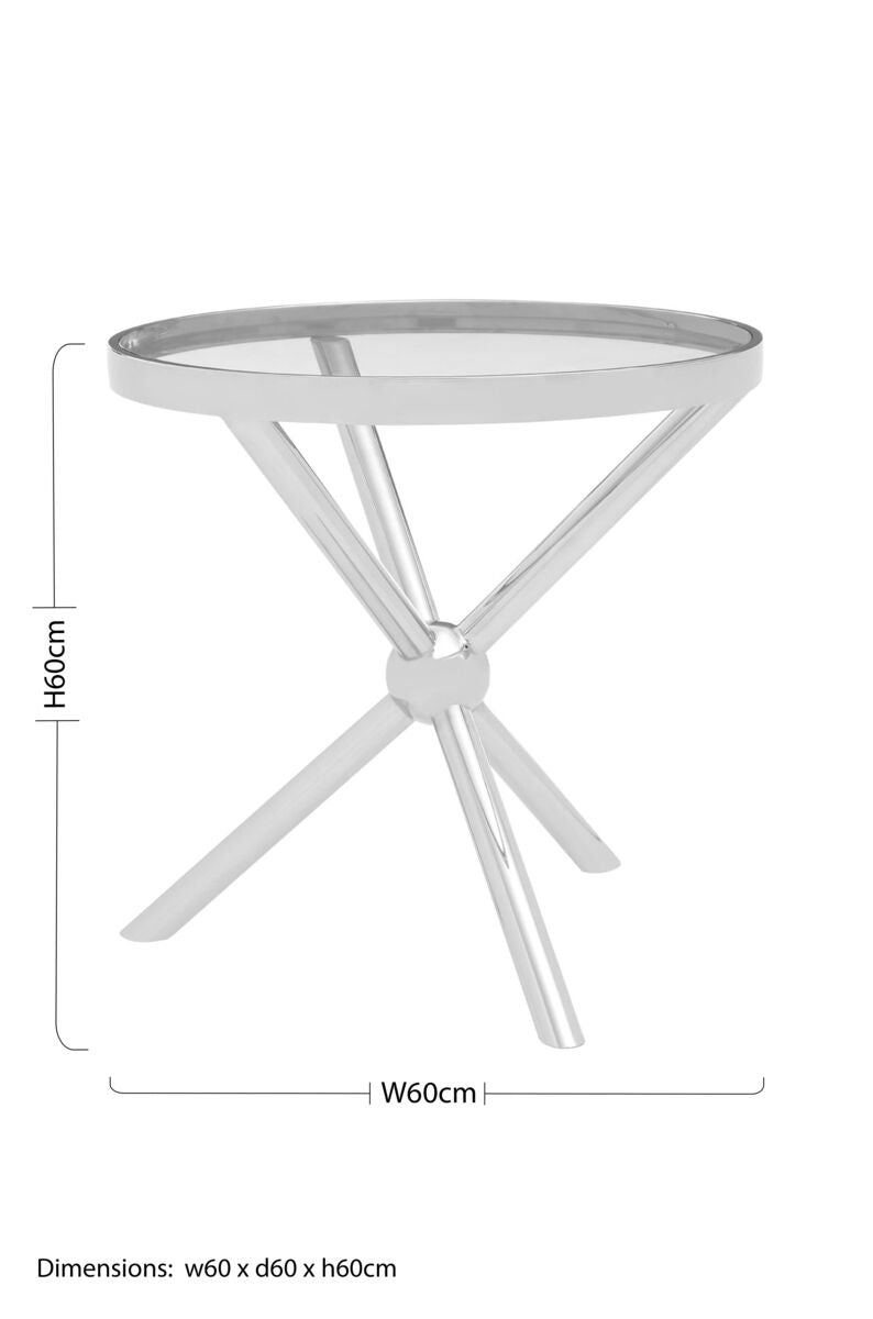 Round Silver Side Table with Tempered Glass Top | Novo