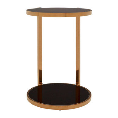 Gold 2 Tier Side Table with Black Tempered Glass | Novo