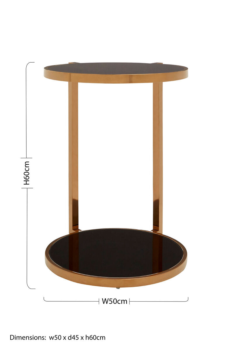 Gold 2 Tier Side Table with Black Tempered Glass | Novo