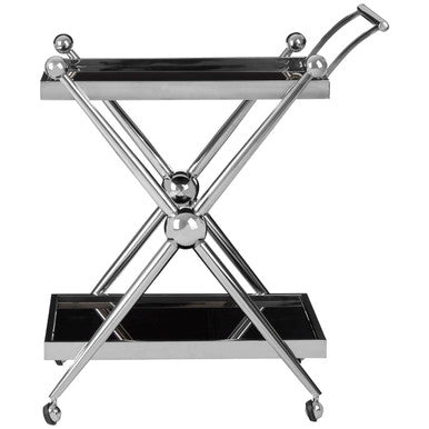 2 Tier Silver and Black Trolley with Glass Top in Cross Design | Novo