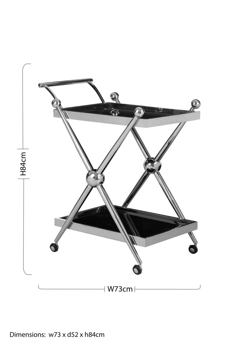 2 Tier Silver and Black Trolley with Glass Top in Cross Design | Novo