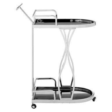 Black Glass and Silver Frame 2 Tier Trolley | Novo