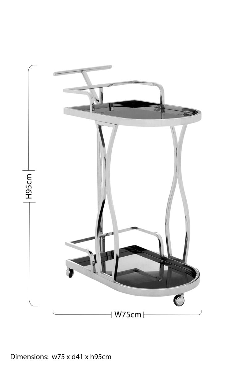 Black Glass and Silver Frame 2 Tier Trolley | Novo
