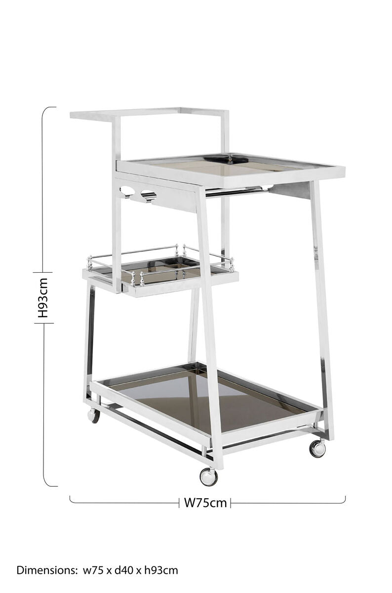 3 Tier Silver Finish Trolley | Novo