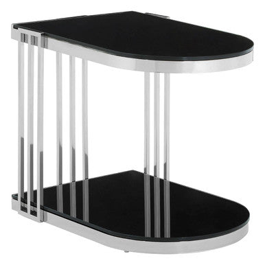 Art Deco Silver Metal Frame U-Shaped Side Table with Glass Top | Nova