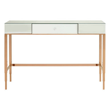 Rose Gold Console Table with Mirrored Glass Top and Drawer | Goldie
