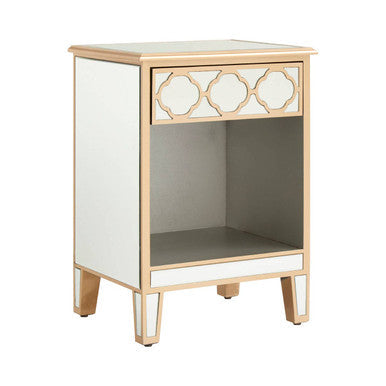 Mirrored Glass Side Table with Arabesque Detail in Gold Finish | Grazia