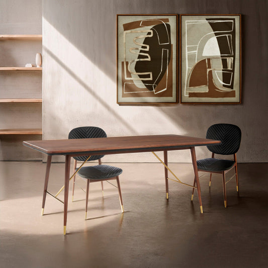 Kenso Walnut Wood And Brass Finish Base Dining Table