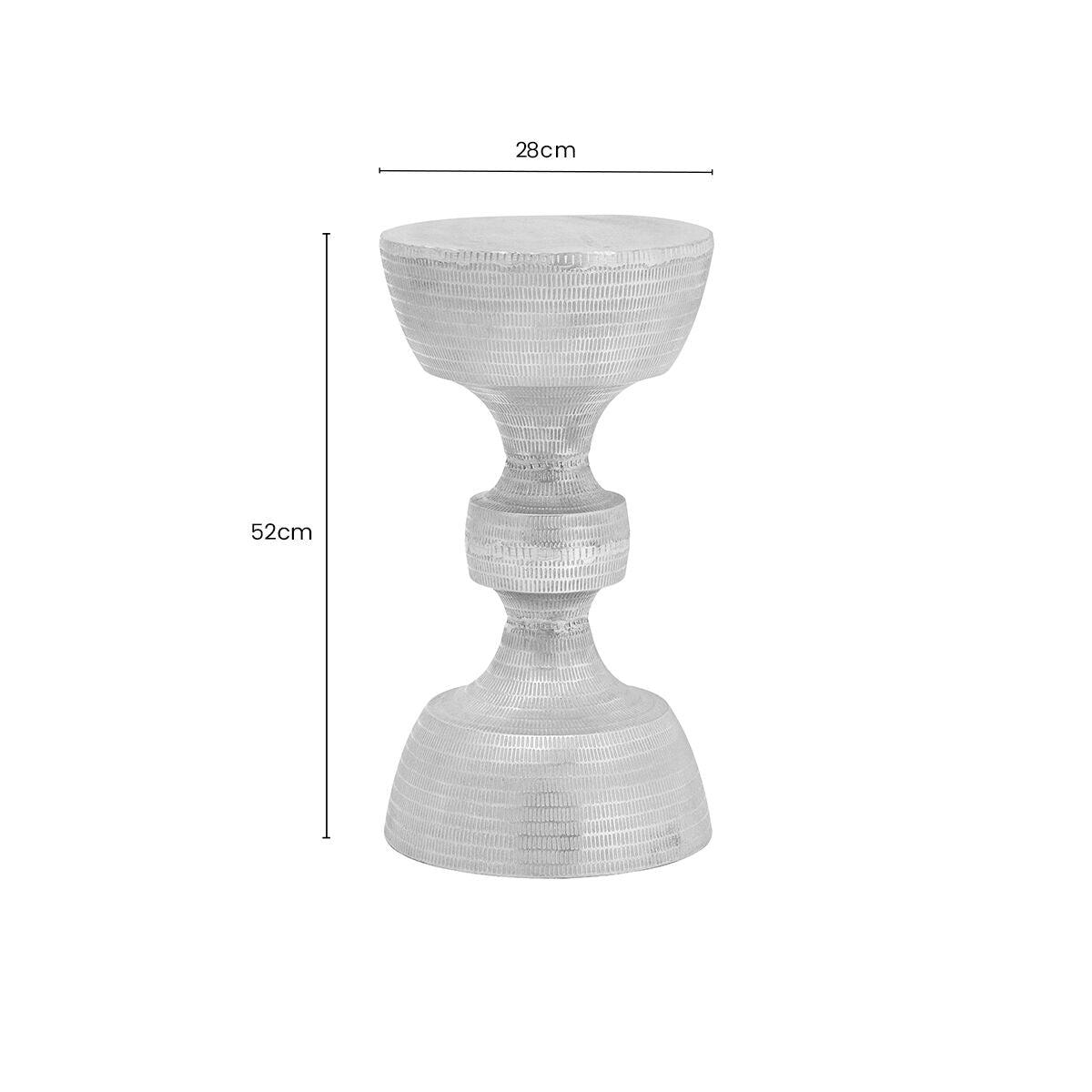 Silver Large Hourglass Aluminium Side Table with Engraved Detail | Matin