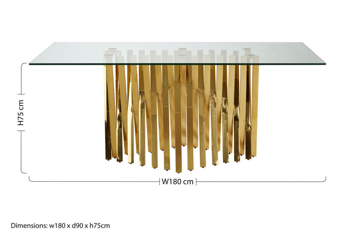 Arezzo Glass Top Dining Table With Gold Polished Frame