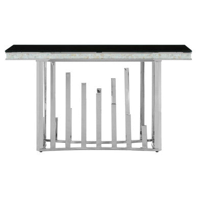 Rectangular Black Tempered Glass Top Console Table with Silver Steel Frame | Eliza