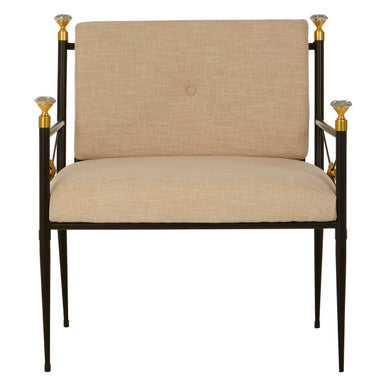 Monroe White Linen Lounge Chair with Black Metal Frame