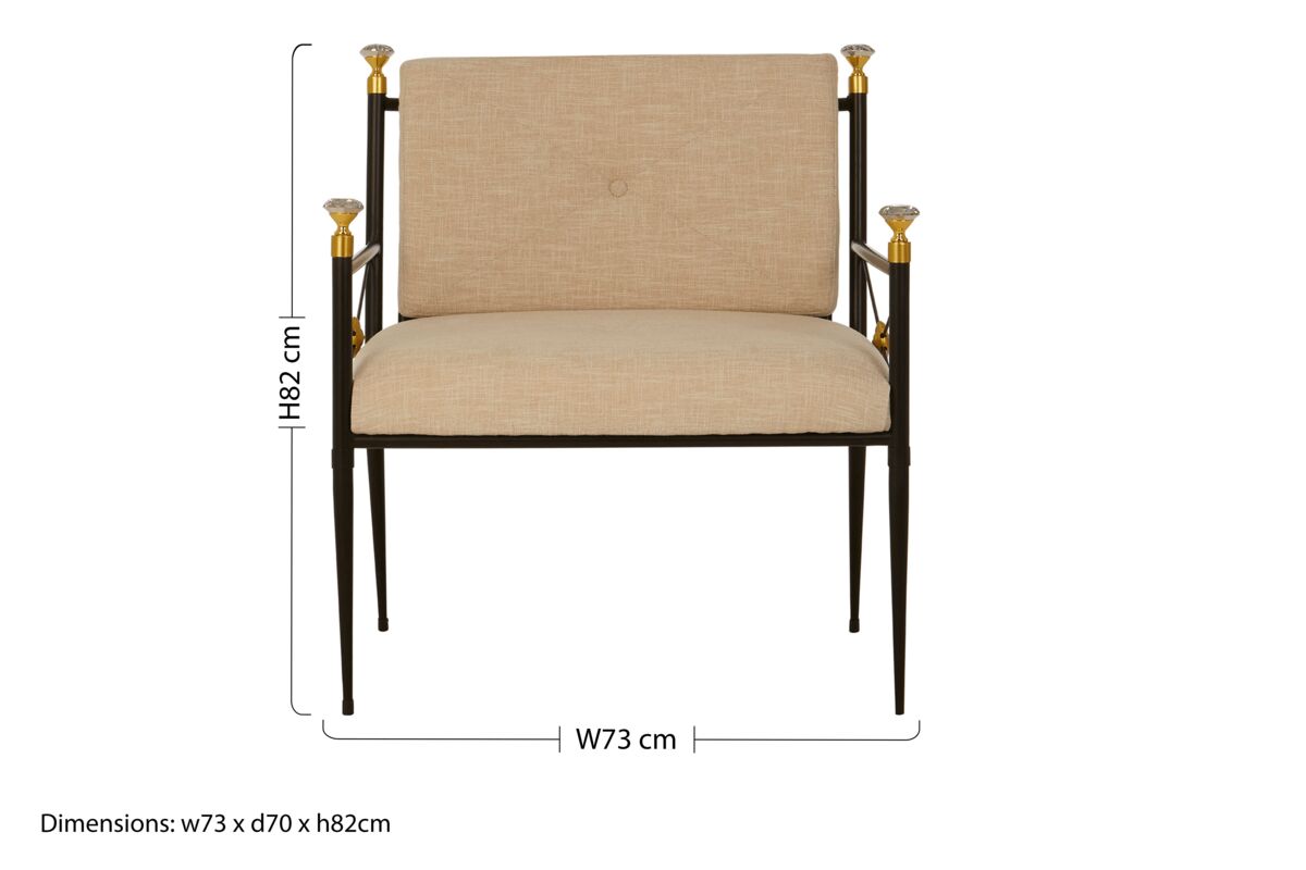 Monroe White Linen Lounge Chair with Black Metal Frame