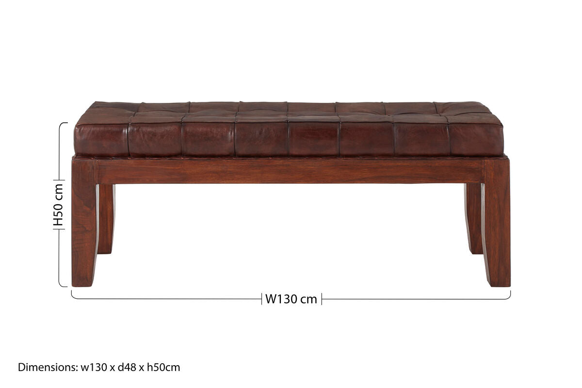 Antique Brown Leather Bench | Inca
