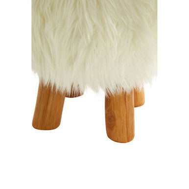 Inca White Faux Fur Footstool with Padded Seat