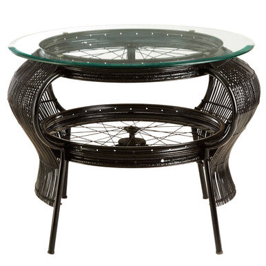Clear Glass Top Table with Black Finish Bamboo and Iron Frame | Mantis