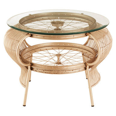 Clear Glass Top Table with Champagne Gold Bamboo and Iron Frame | Mantis