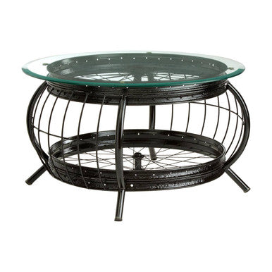 Clear Glass Top Coffee Table with Black Finish Bamboo and Iron Frame, Mantis