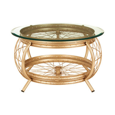 Clear Glass Top Coffee Table with Champagne Gold Finish Bamboo and Iron Frame | Mantis