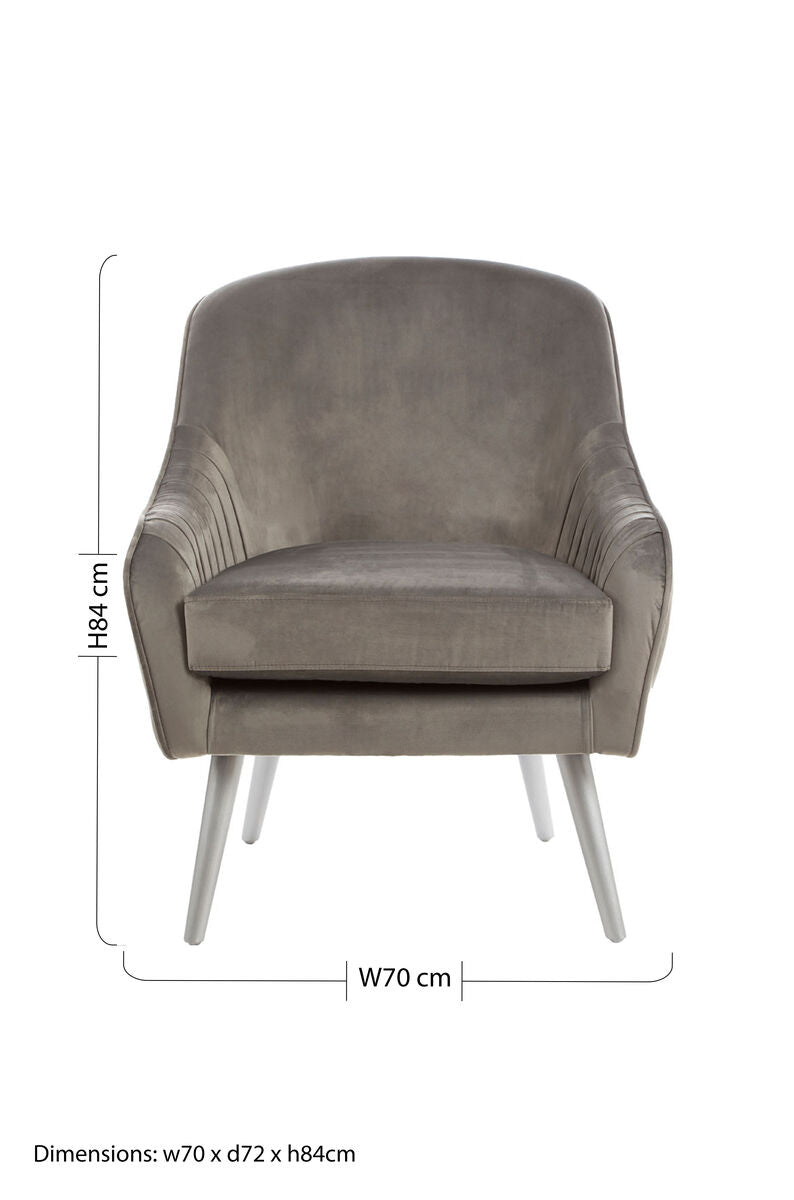 Louxor Grey Velvet Chair with Silver Finish Legs