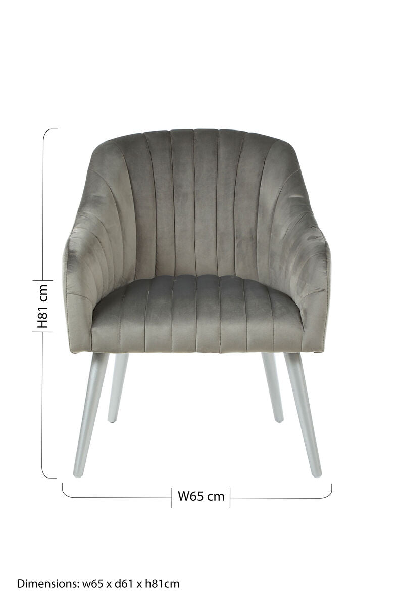 Louxor Grey Fabric Armchair with Silver Finish Wood Legs