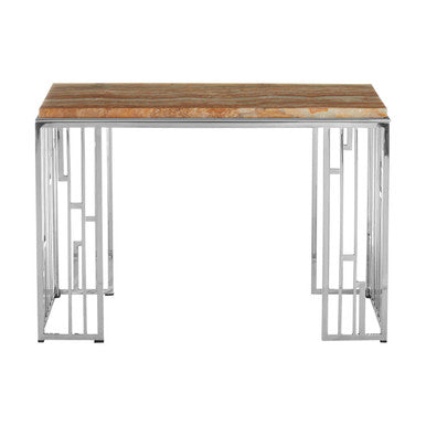Natural Onyx Stone Top Console Table with Silver Stainless Steel Frame | Relic