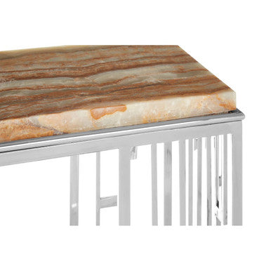 Natural Onyx Stone Top Console Table with Silver Stainless Steel Frame | Relic