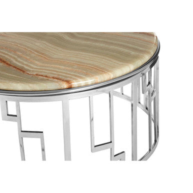 Natural Onyx Stone Top Coffee Table with Silver Stainless Steel Frame | Relic