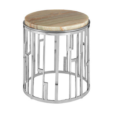 Natural Onyx Stone Top Side Table with Silver Stainless Steel Frame | Relic