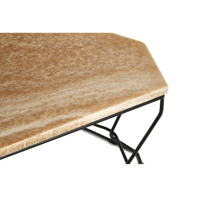 Natural Onyx Stone Top Coffee Table with Black Wireframe Base | Relic