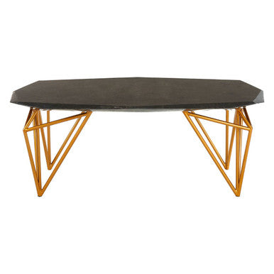 Black Marble Top Coffee Table with Gold Finish Iron Legs, Relic