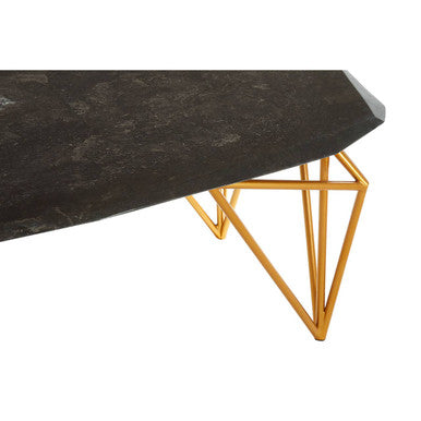 Black Marble Top Coffee Table with Gold Finish Iron Legs | Relic