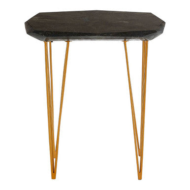 Small Black Marble Top Side Table with Gold Finish Iron Legs | Relic