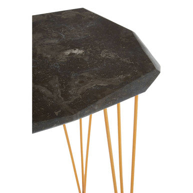 Small Black Marble Top Side Table with Gold Finish Iron Legs | Relic