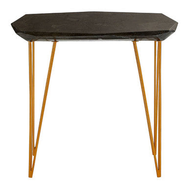 Large Black Marble Top Side Table with Gold Finish Iron Legs | Relic
