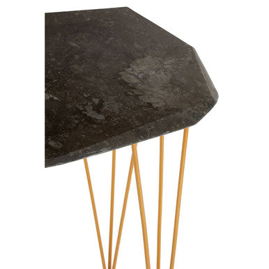 Large Black Marble Top Side Table with Gold Finish Iron Legs | Relic