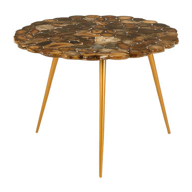 Natural Agate Stone Top Low Side Table with Gold Brass Tone Iron Legs | Relic