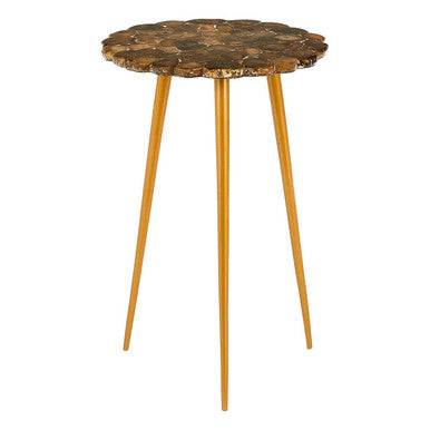 Natural Boho Patterned Agate Top Round Side Table Brass Finish Legs | Relic