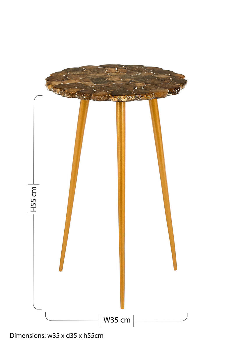 Natural Boho Patterned Agate Top Round Side Table Brass Finish Legs | Relic