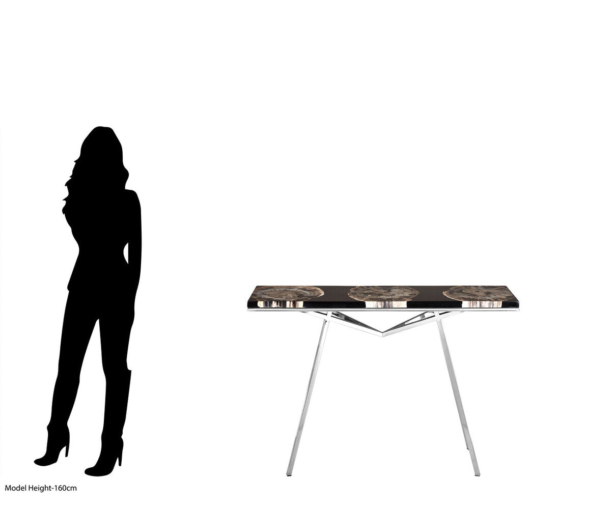 Relic Black Resin And Silver Legs Console Table