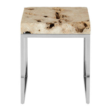 Cheese Stone Round Side Table Rustic Charm Silver Slim Legs | Relic
