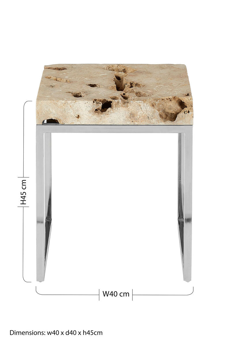 Cheese Stone Round Side Table Rustic Charm Silver Slim Legs | Relic