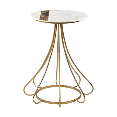 White Marble and Semi-Precious Agate Side Table with Gold Brass Legs | Vizzini
