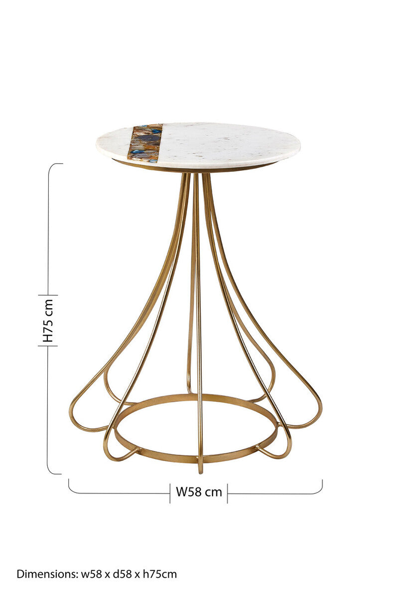 White Marble and Semi-Precious Agate Side Table with Gold Brass Legs | Vizzini
