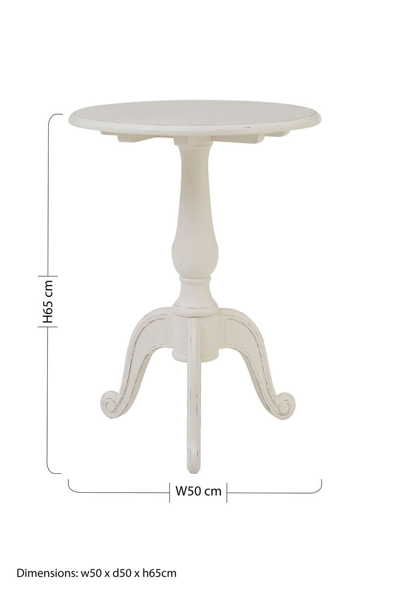 Weathered White Finish Round Bayur Wood Pedestal Table, Loire