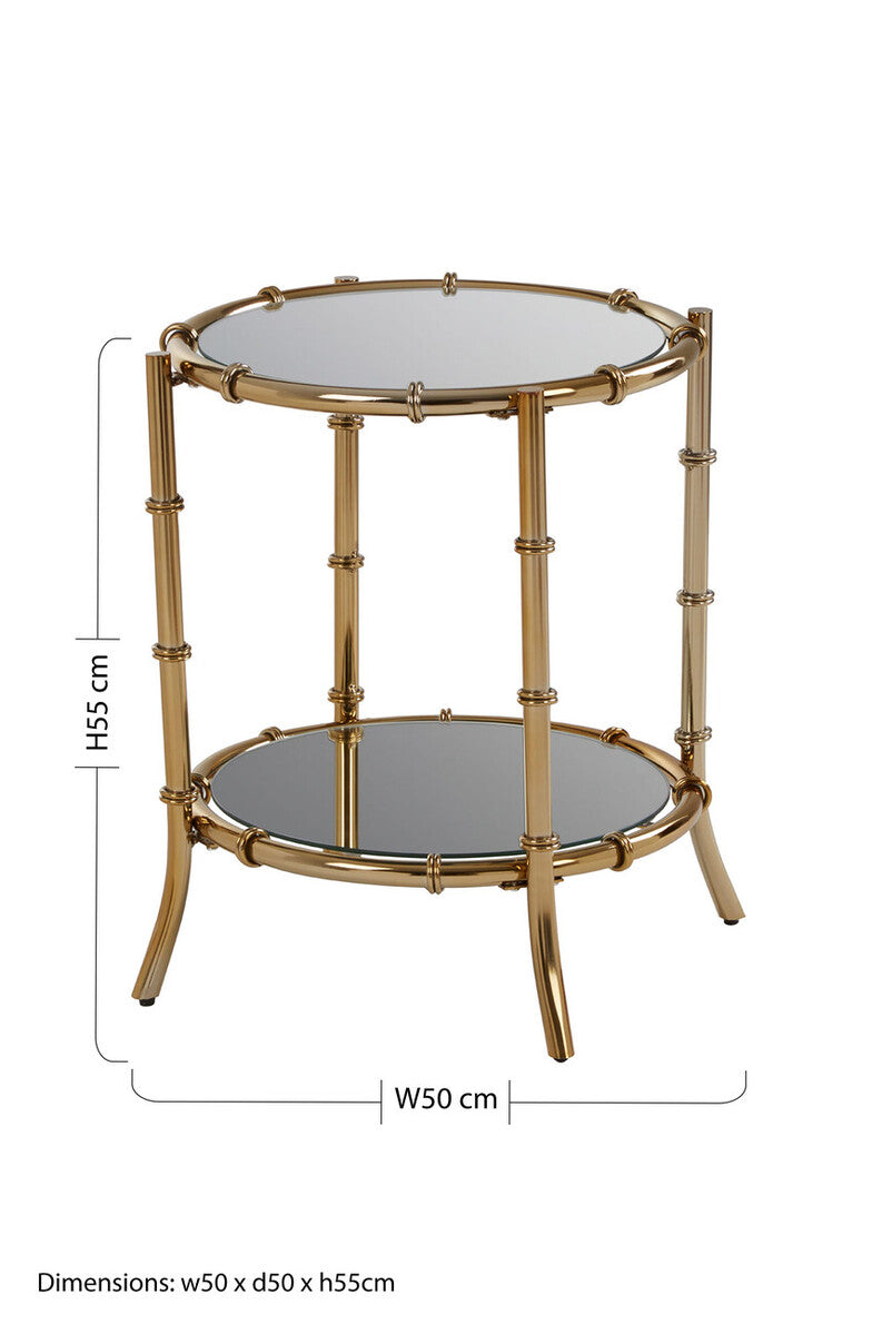 Clear Mirrored Top Side Table with Ring Clasp Detail and Gold Finish Iron Base | Kensington Townhouse