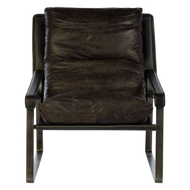 Hoxton Dark Brown Genuine Leather Lounge Chair with Iron Frame