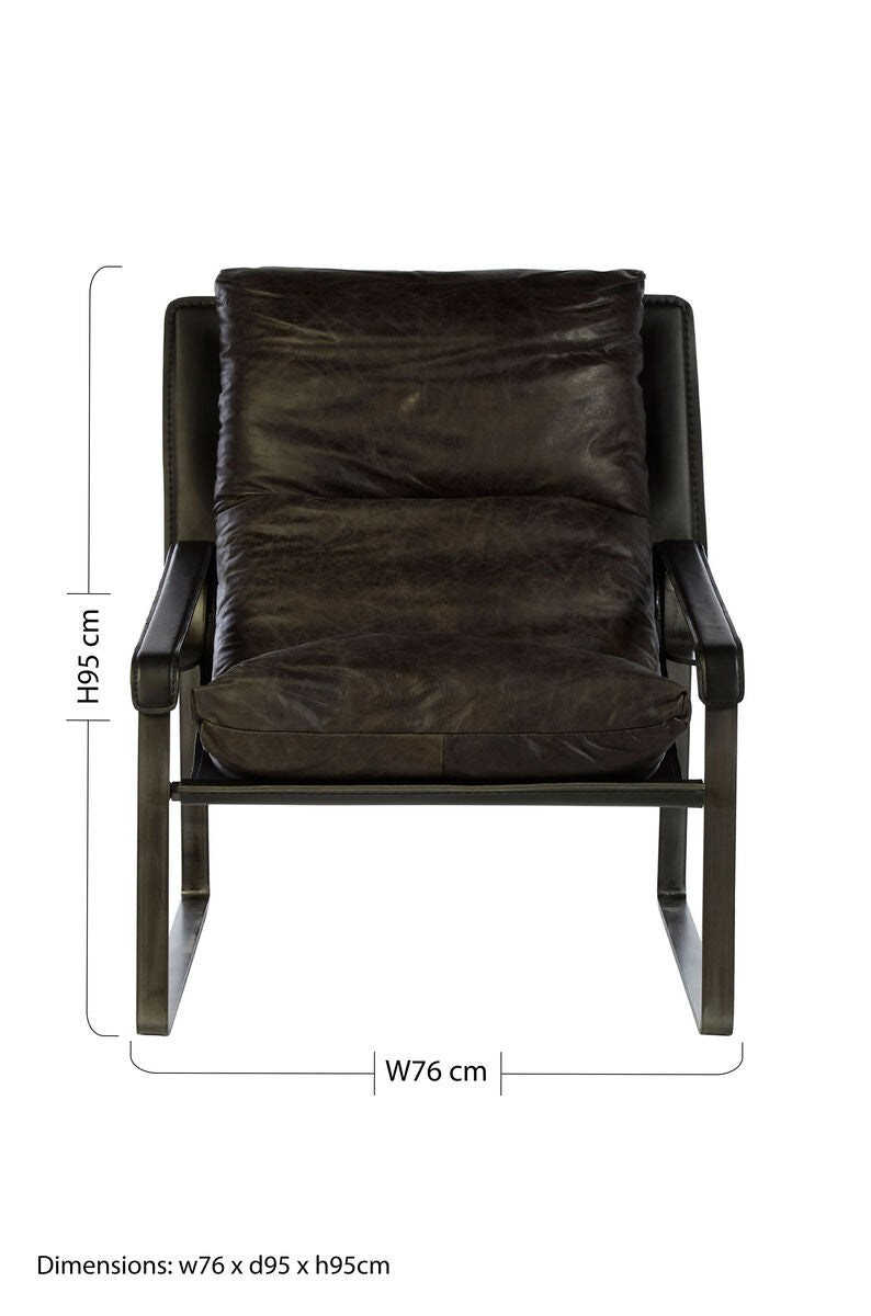 Hoxton Dark Brown Genuine Leather Lounge Chair with Iron Frame