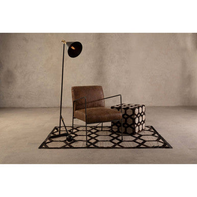 Hoxton Brown Leather Lounge Chair with Iron Cross Frame