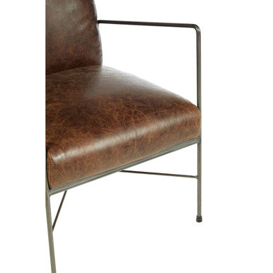 Hoxton Brown Leather Lounge Chair with Iron Cross Frame